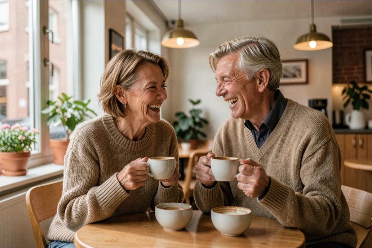 Voksent par der taler afslappet sammen over kaffe